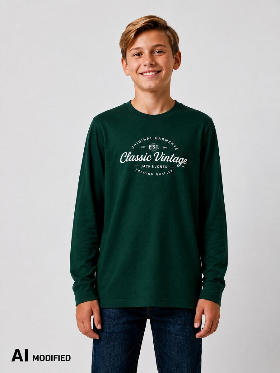 Jack & Jones junior Kinder Langarmshirt Jungen Longsleeve grün Baumwolle 140 - 176