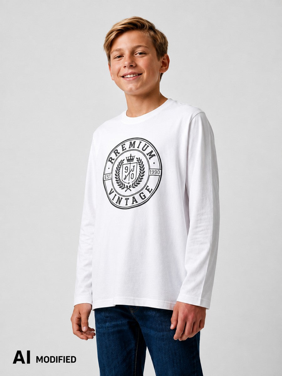 Jack & Jones junior Kinder Langarmshirt Jungen Longsleeve weiß Baumwolle 140 - 176