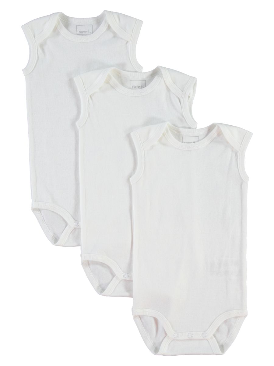 NAME IT 3er Set Baby Basic Body weiß ärmellos Baumwolle Unterwäsche 50 - 98