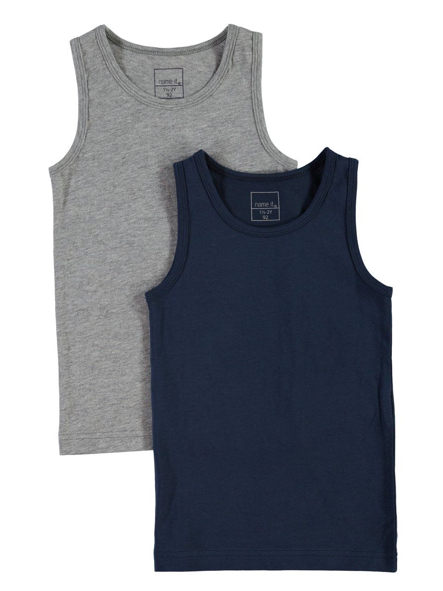 NAME IT 2er Pack Jungen Unterhemden Set dunkelblau grau Größe 86 bis 158/164