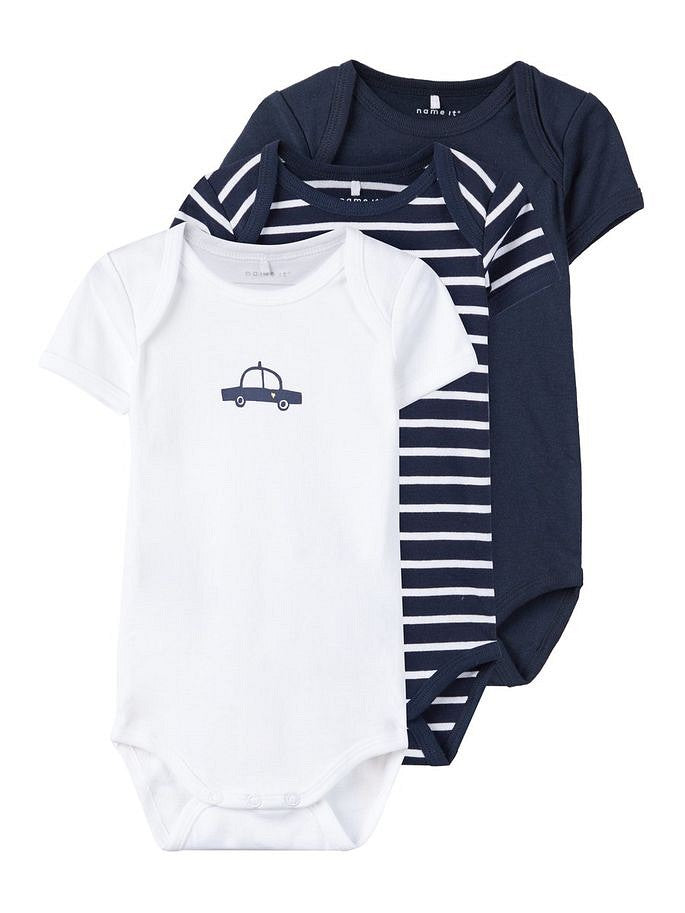 NAME IT 3er kurzarm Body Set dunkelblau weiß Auto Größe 50 bis 98