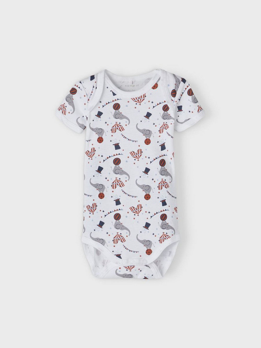 NAME IT 3er kurzarm Baby Body Set grau weiß Zirkus Größe 50 bis 98