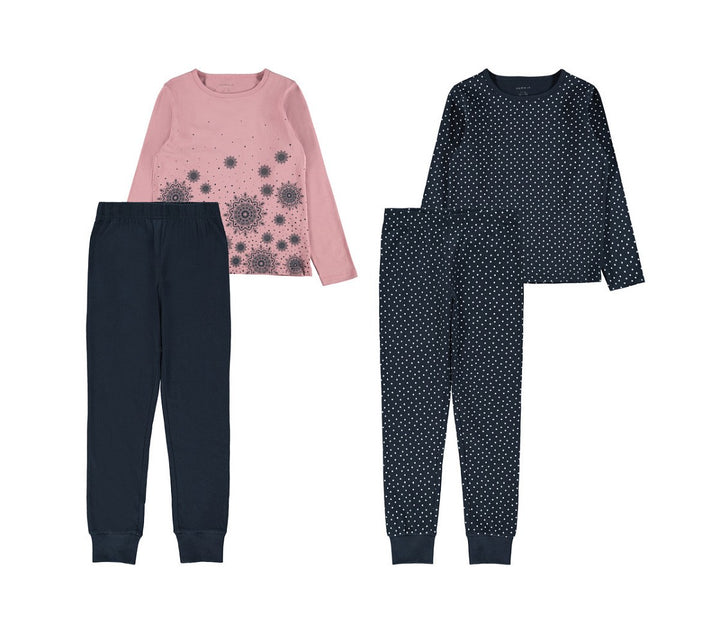 NAME IT 2er Pack Pyjama Schlafanzug blau rosa gepunktet Größe 86/92 bis 158/164