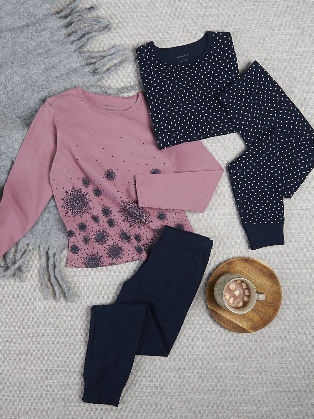 NAME IT 2er Pack Pyjama Schlafanzug blau rosa gepunktet Größe 86/92 bis 158/164