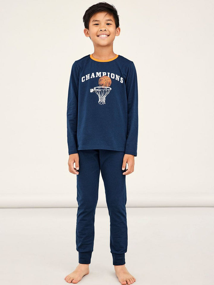 NAME IT Jungen Pyjama Schlafanzug dunkelblau Basketball Größe 86/92 bis 158/164