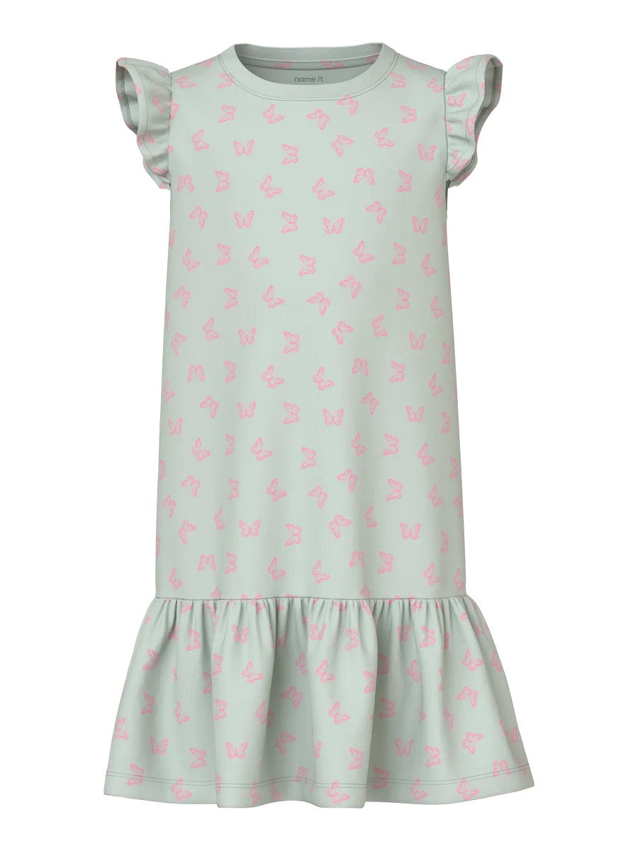 Name it Mädchen Sommer Kleid Schmetterlinge Rüschen Freizeitkleid Pale Aqua 116-152