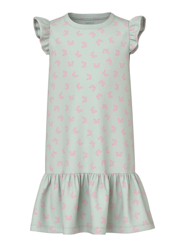 Name it Mädchen Sommer Kleid Schmetterlinge Rüschen Freizeitkleid Pale Aqua 116-152