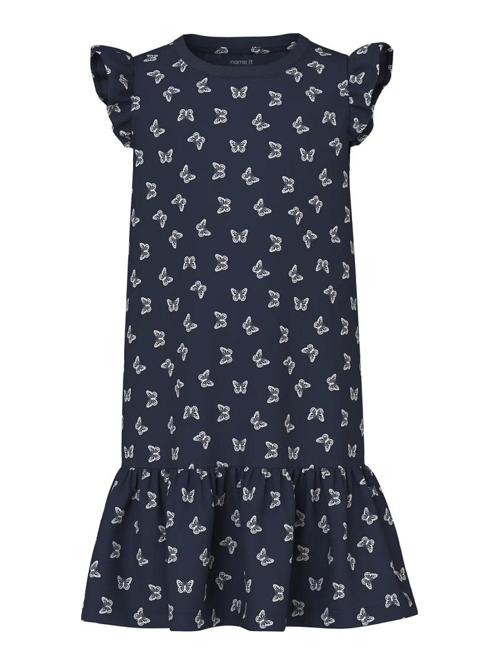 Name it Mädchen Sommer Kleid Schmetterlinge Rüschen Freizeitkleid Navy Blazer 116-152