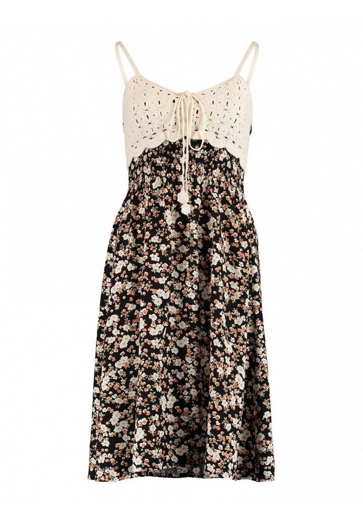 Hailys Sommer Kleid Damen Boho Sommerkleid Trägerkleid Häkel Spitze black flower XS - XXL