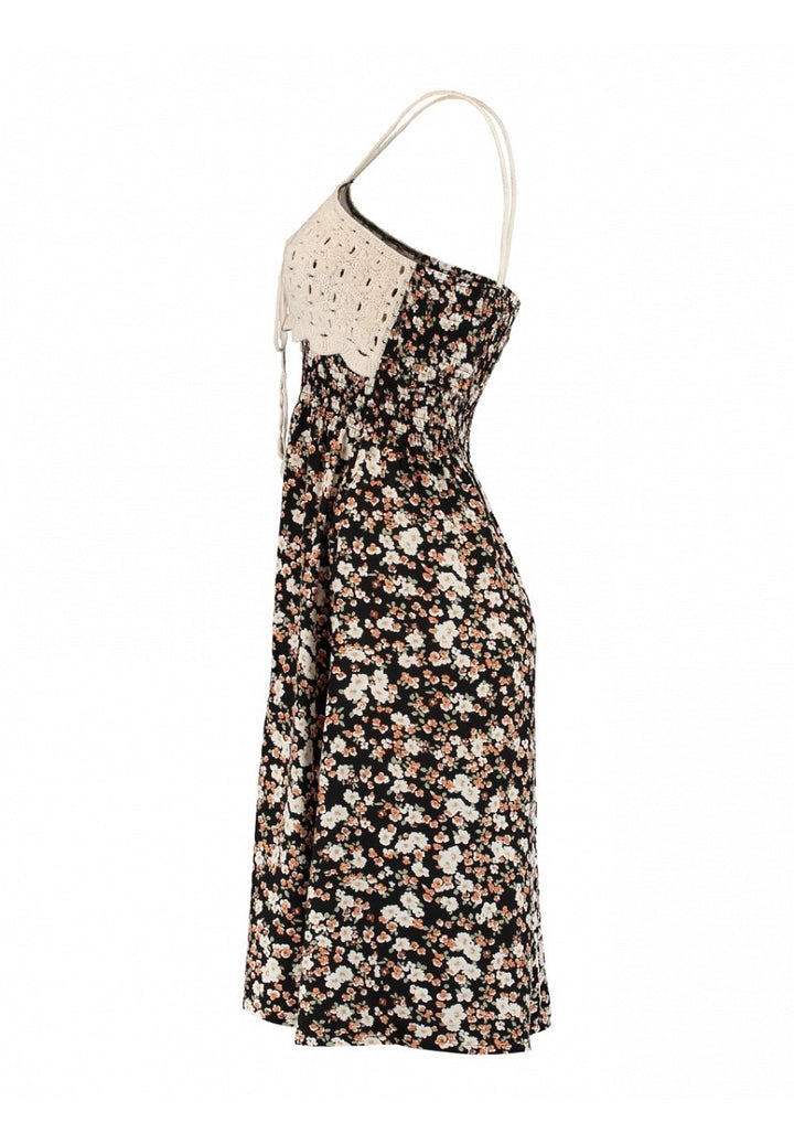 Hailys Sommer Kleid Damen Boho Sommerkleid Trägerkleid Häkel Spitze black flower XS - XXL