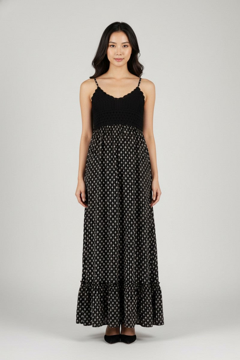 Hailys Maxikleid Damen Boho Sommerkleid Schwarz Häkel Spitze lang XS - XXL
