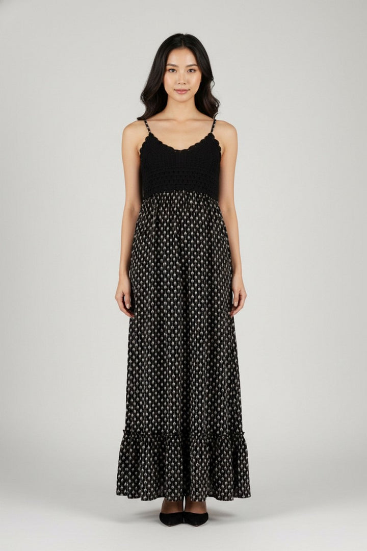 Hailys Maxikleid Damen Boho Sommerkleid Schwarz Häkel Spitze lang XS - XXL