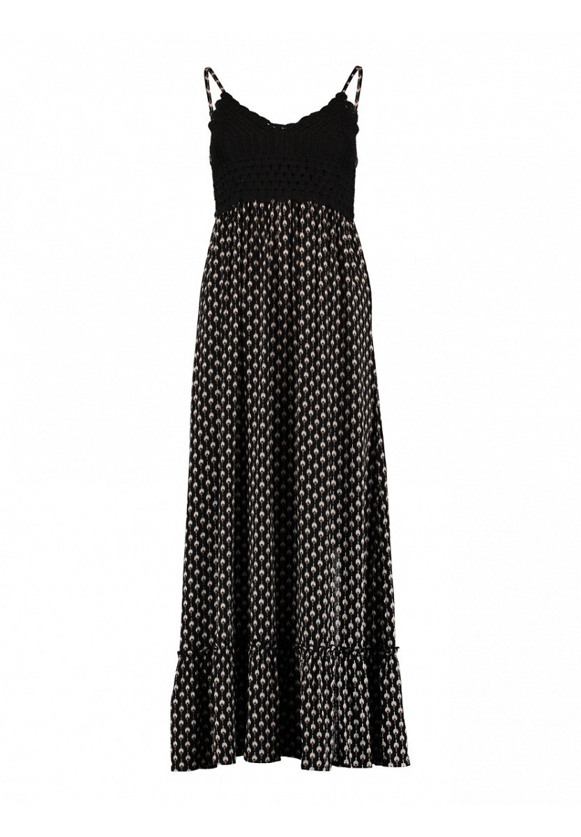Hailys Maxikleid Damen Boho Sommerkleid Schwarz Häkel Spitze lang XS - XXL
