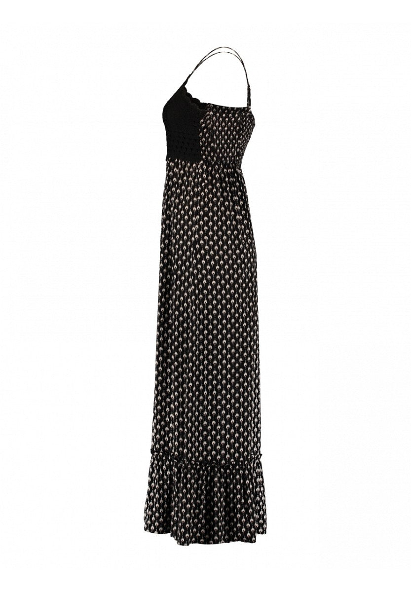 Hailys Maxikleid Damen Boho Sommerkleid Schwarz Häkel Spitze lang XS - XXL