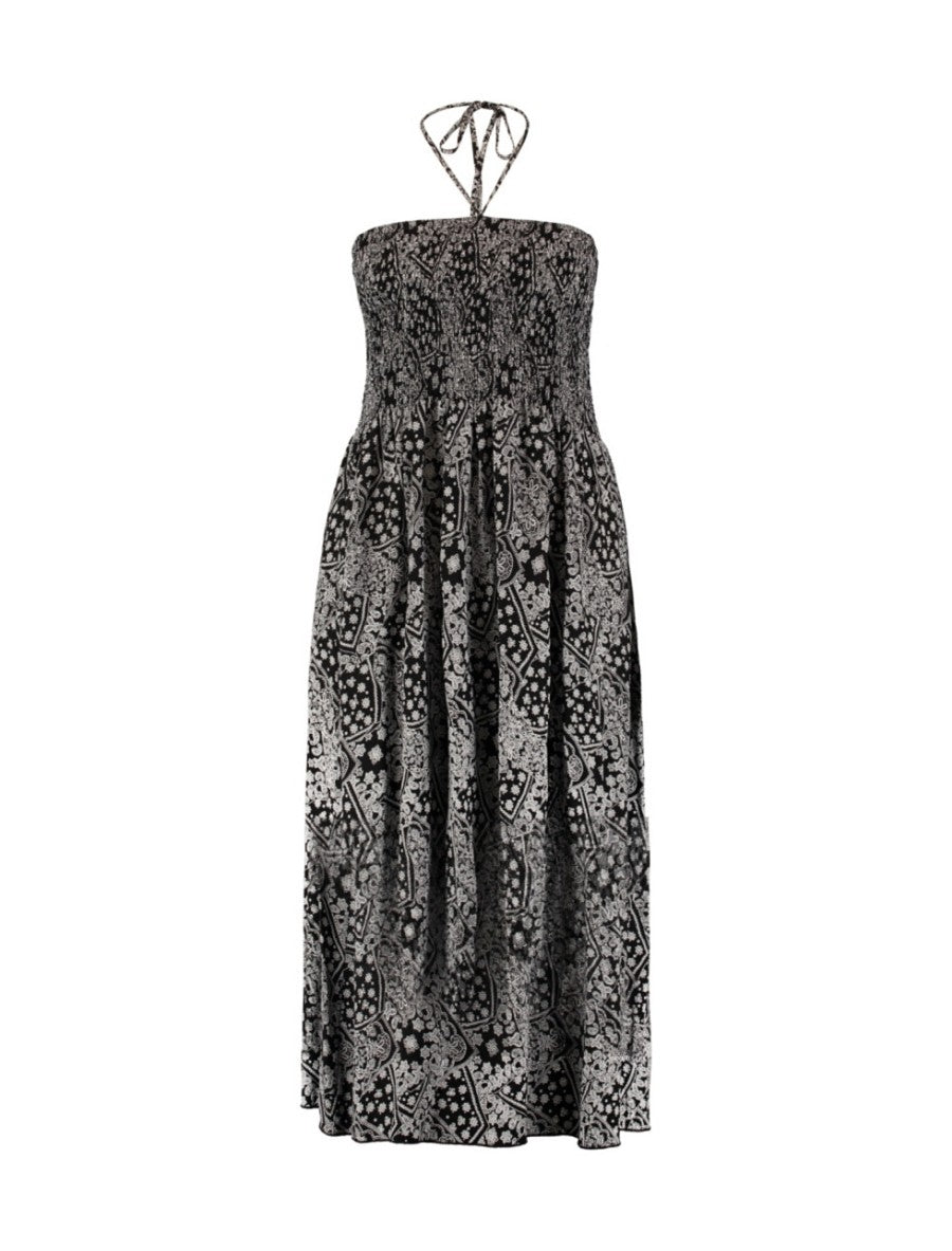 Z-One Damen Curvy Boho Maxikleid Sommer Neckholder Bandeau Kleid black paisley 40/42 - 52