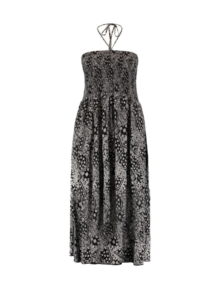 Z-One Damen Curvy Boho Maxikleid Sommer Neckholder Bandeau Kleid black paisley 40/42 - 52