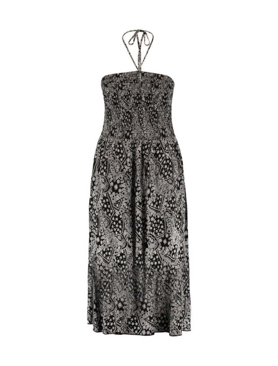 Z-One Damen Curvy Boho Maxikleid Sommer Neckholder Bandeau Kleid black paisley 40/42 - 52
