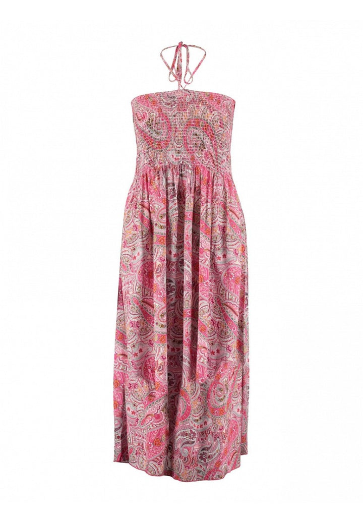 Z-One Damen Curvy Boho Maxikleid Sommer Neckholder Bandeau Kleid pink paisley 40/42 - 52