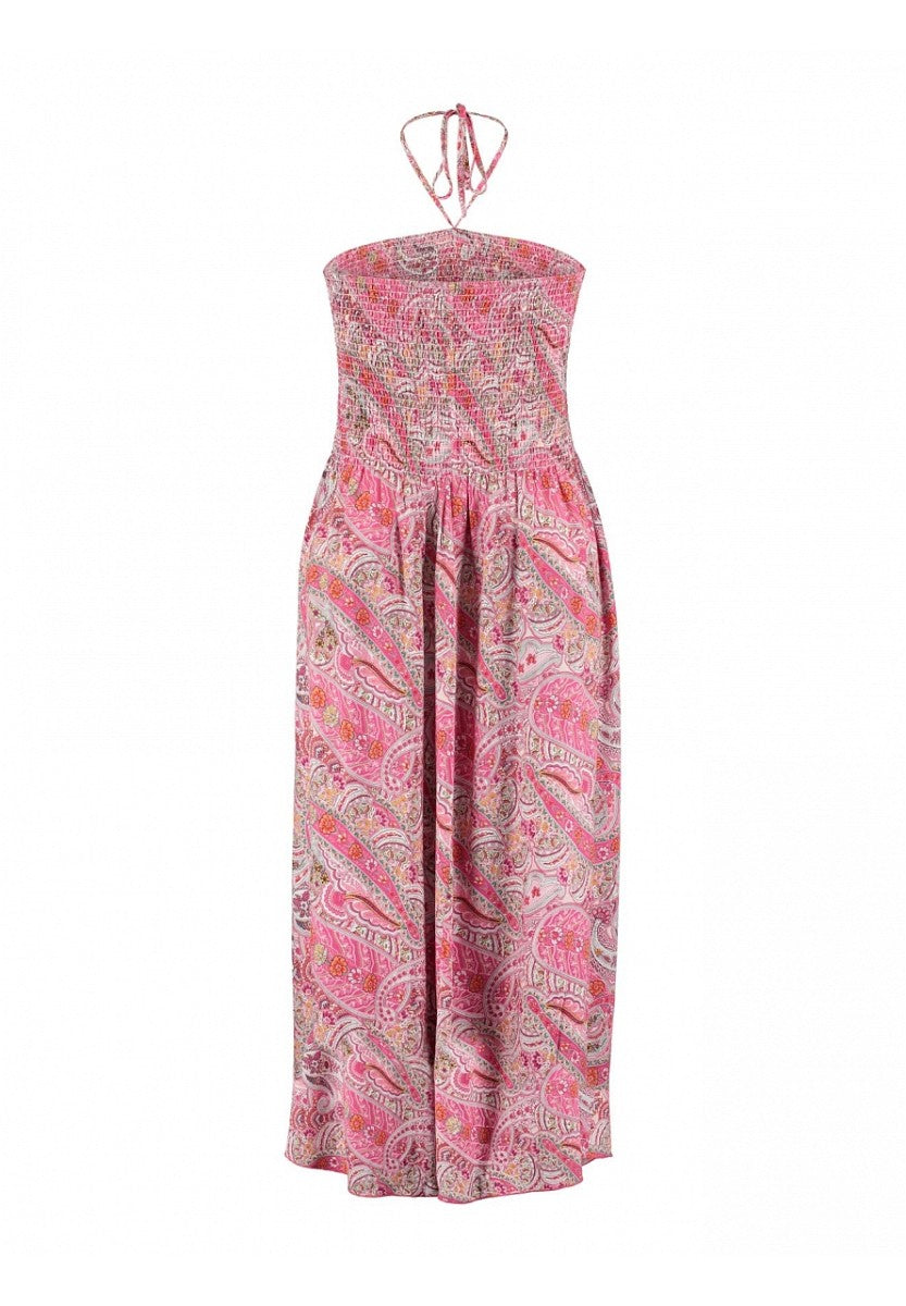 Z-One Damen Curvy Boho Maxikleid Sommer Neckholder Bandeau Kleid pink paisley 40/42 - 52