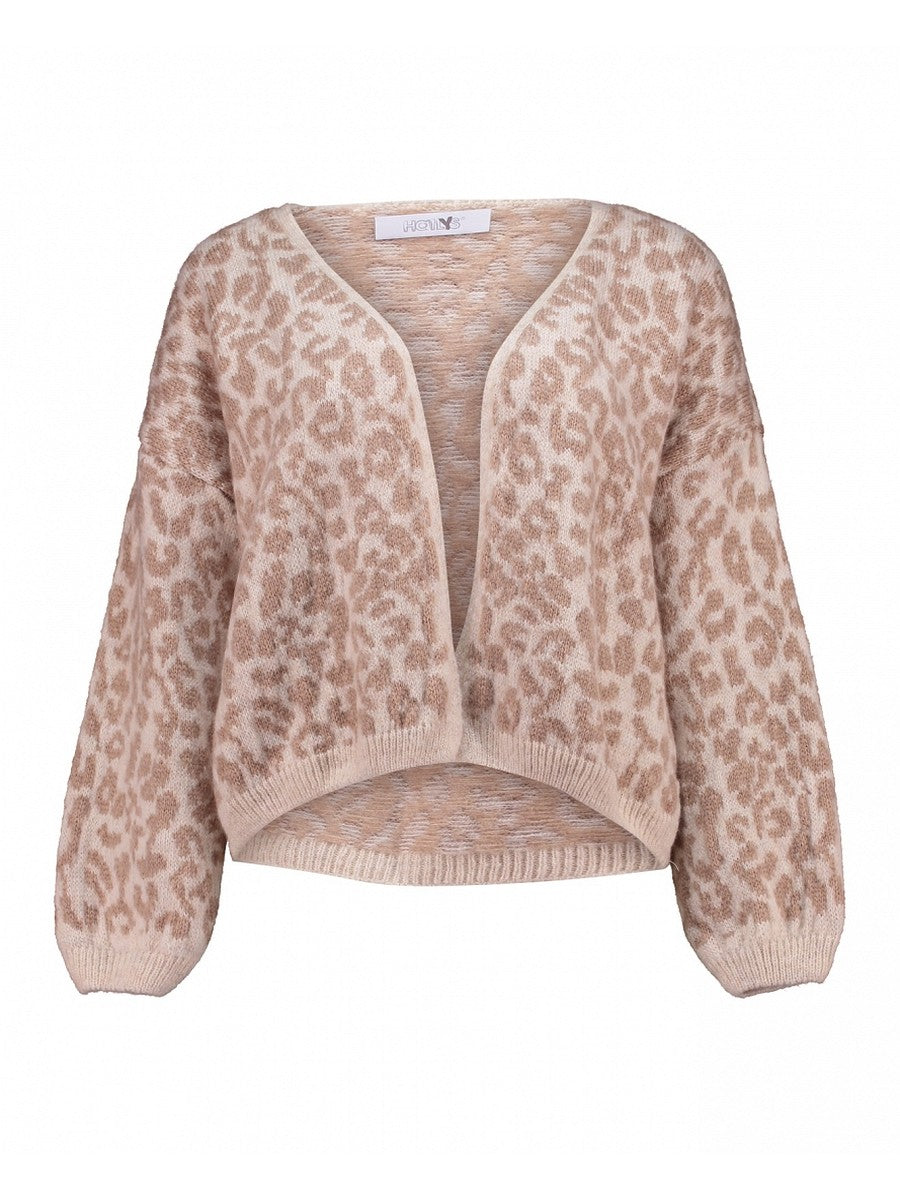 Hailys Damen Strickjacke Leo Animal Print hellbraun Cardigan Oversize XS -XL