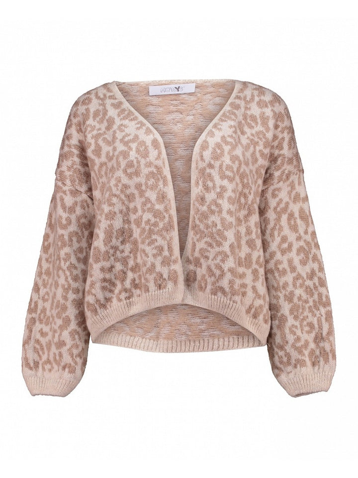 Hailys Damen Strickjacke Leo Animal Print hellbraun Cardigan Oversize XS -XL