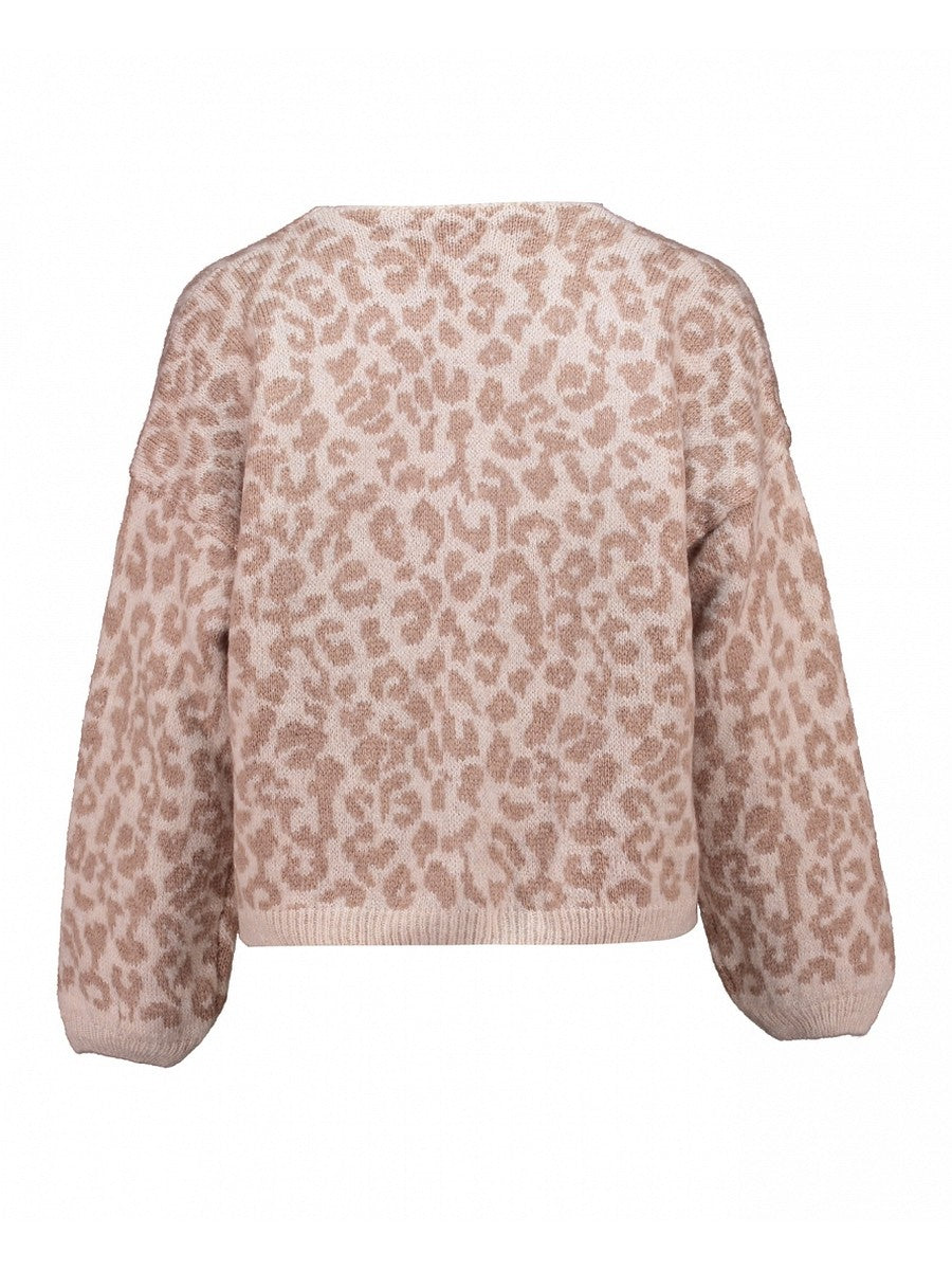 Hailys Damen Strickjacke Leo Animal Print hellbraun Cardigan Oversize XS -XL