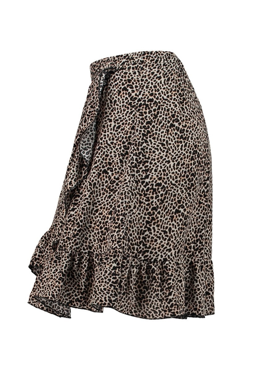 Hailys Damen Rock Wickelrock Mini Rock Volant Leo Muster Viskose XS - XXL
