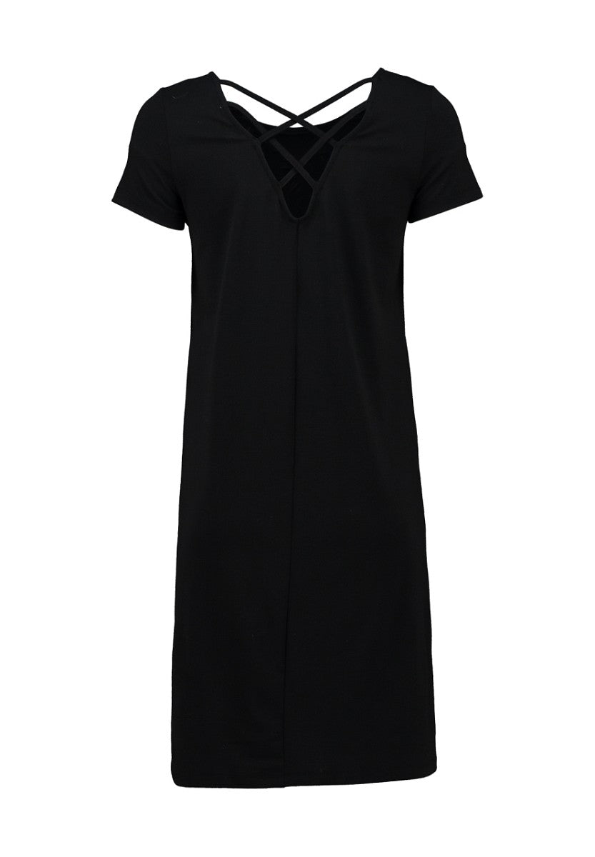 Hailys Damen Kleid Schwarz Sommer Kurzarm A-Linie Rücken Criss Cross XS-XXL