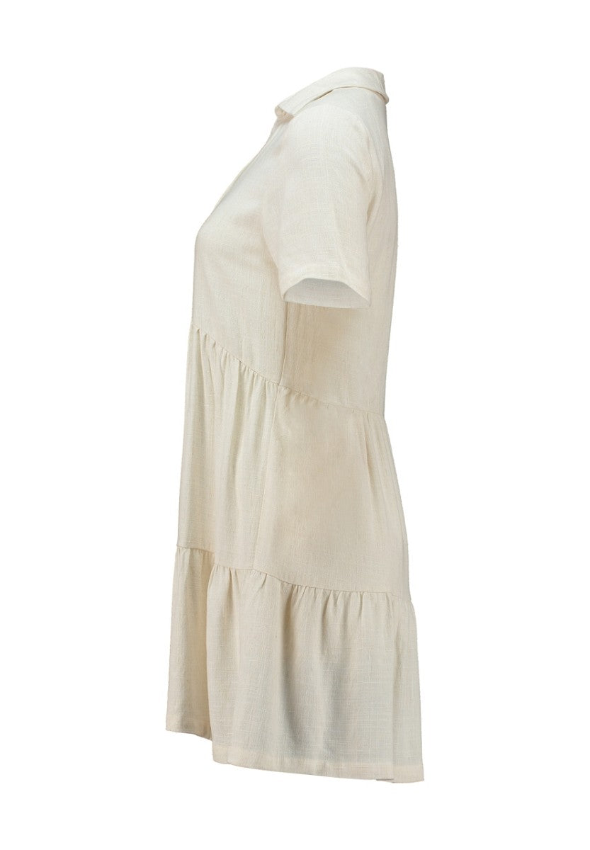 Hailys Damen Kleid Viskose Leinen Tunika Creme V-Ausschnitt  Kragen XS - XXL