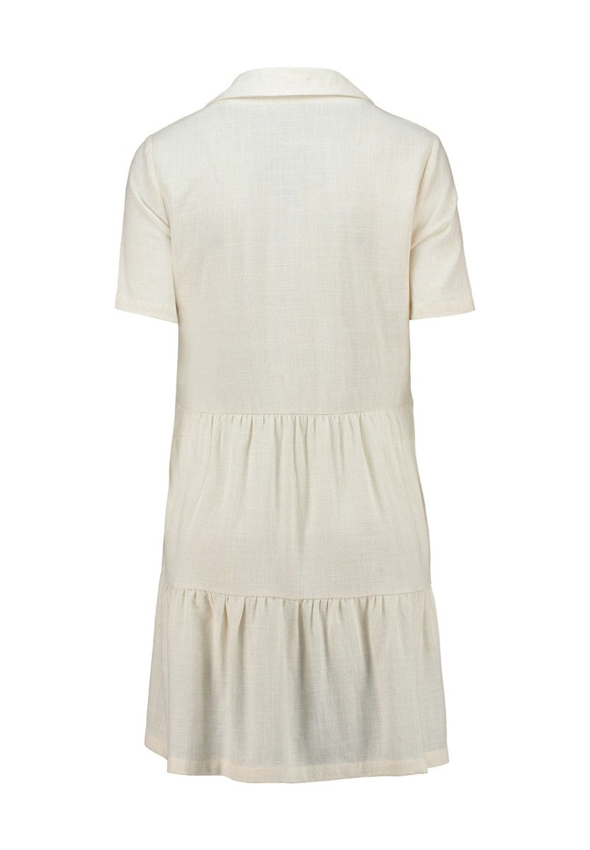 Hailys Damen Kleid Viskose Leinen Tunika Creme V-Ausschnitt  Kragen XS - XXL