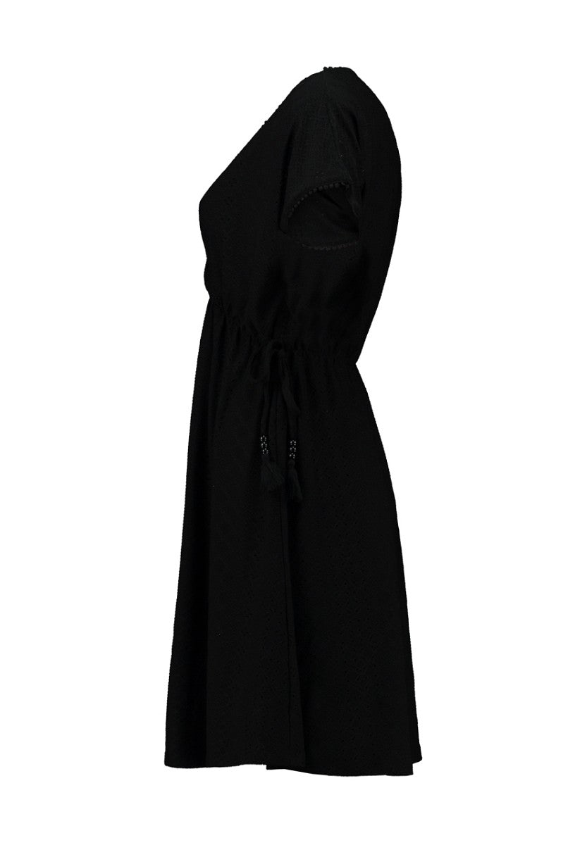 Hailys Damen Kleid Schwarz Lochstickerei Wickeloptik V-Ausschnitt Tunika XS-XXL