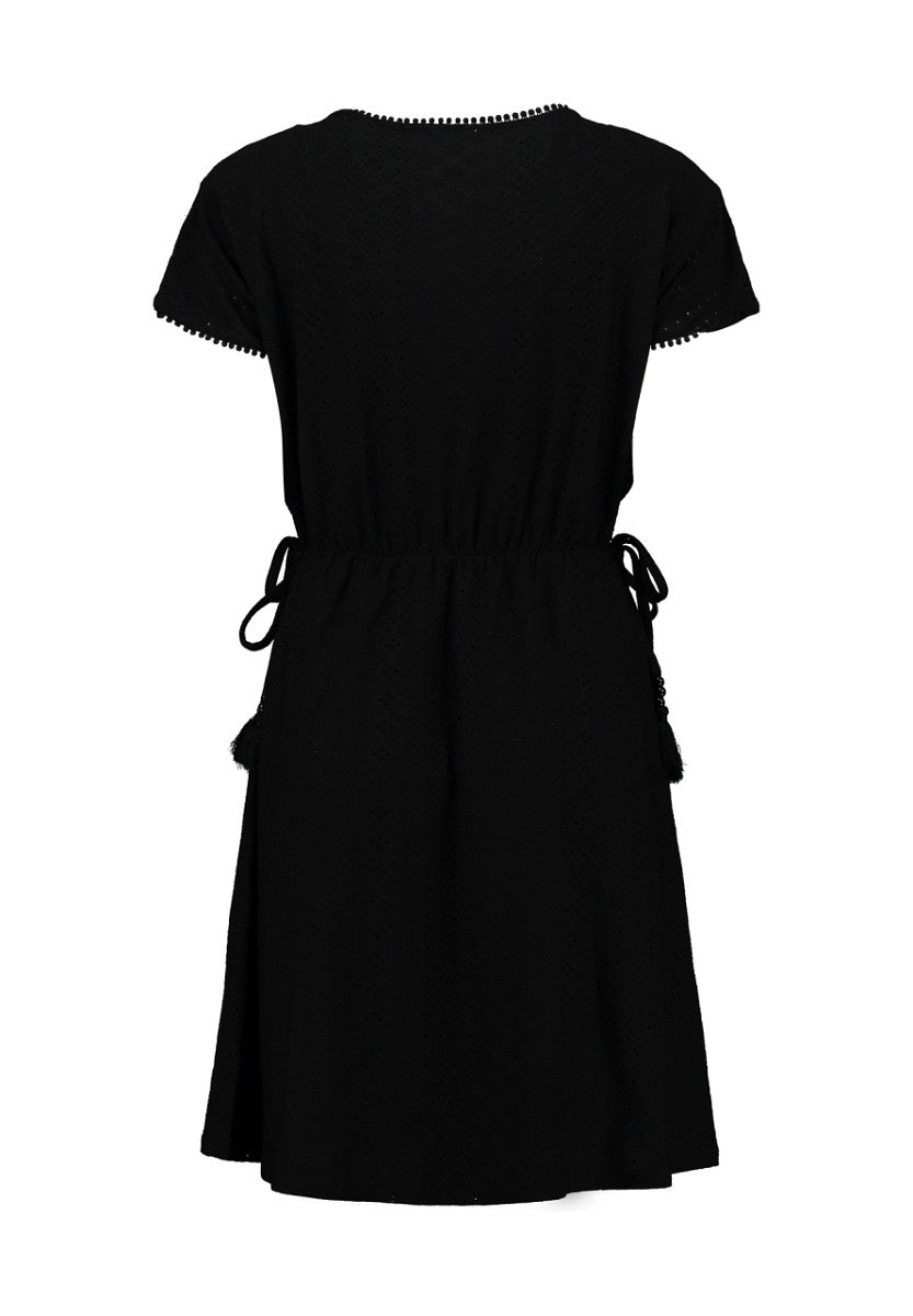 Hailys Damen Kleid Schwarz Lochstickerei Wickeloptik V-Ausschnitt Tunika XS-XXL