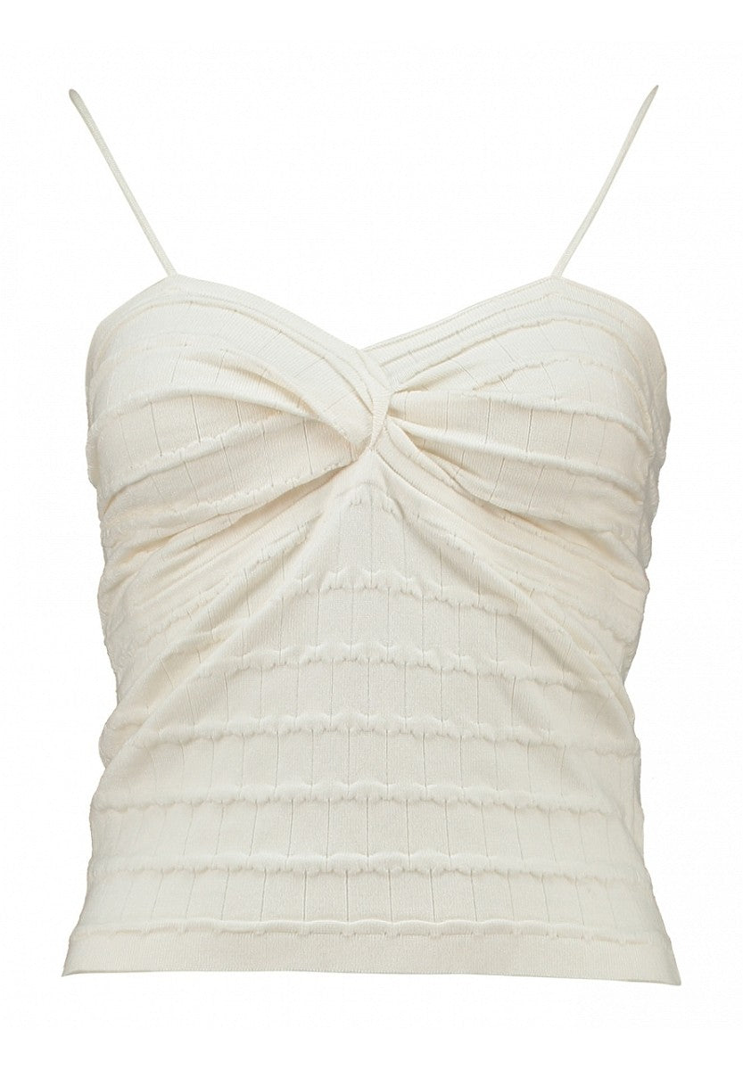 Hailys Damen Crop Top Creme Weiß Spaghettiträger gerafft Stricktop XS - XXL