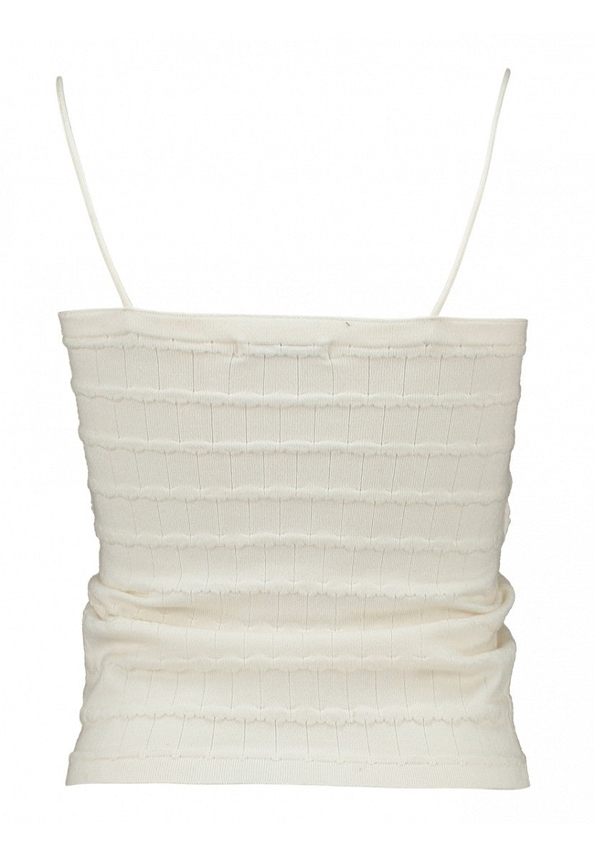 Hailys Damen Crop Top Creme Weiß Spaghettiträger gerafft Stricktop XS - XXL