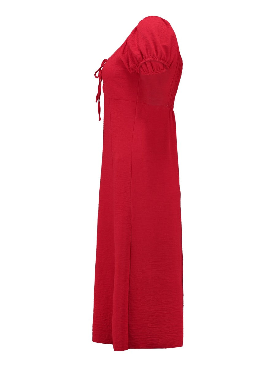 Hailys Damen Midi Kleid Rot Sommerkleid Puffärmel Elegant Freizeit XS - XXL
