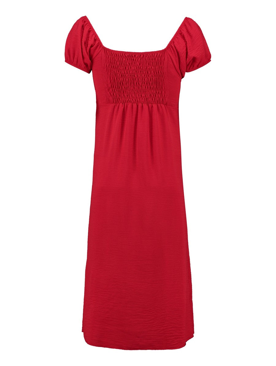 Hailys Damen Midi Kleid Rot Sommerkleid Puffärmel Elegant Freizeit XS - XXL
