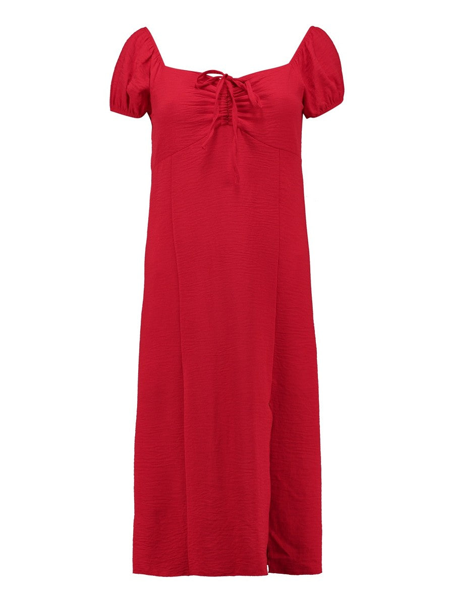 Hailys Damen Midi Kleid Rot Sommerkleid Puffärmel Elegant Freizeit XS - XXL