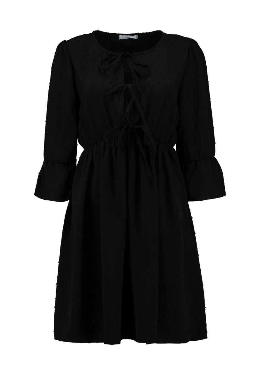 Hailys elegantes schwarzes Damenkleid Bindeschleife Rüschenärmel XS - XXL