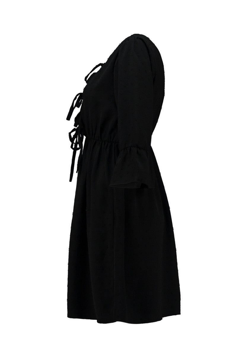 Hailys elegantes schwarzes Damenkleid Bindeschleife Rüschenärmel XS - XXL