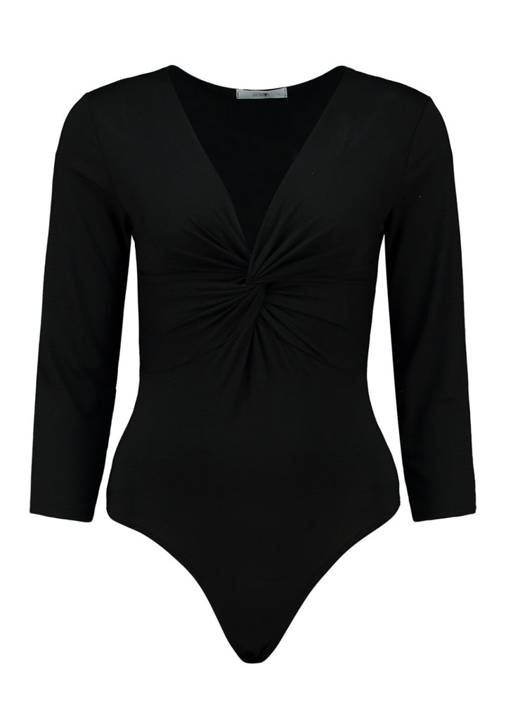 Hailys Damen Body 3/4 Arm Schwarz V-Ausschnitt Raffung Viskose Stretch XS-XXL