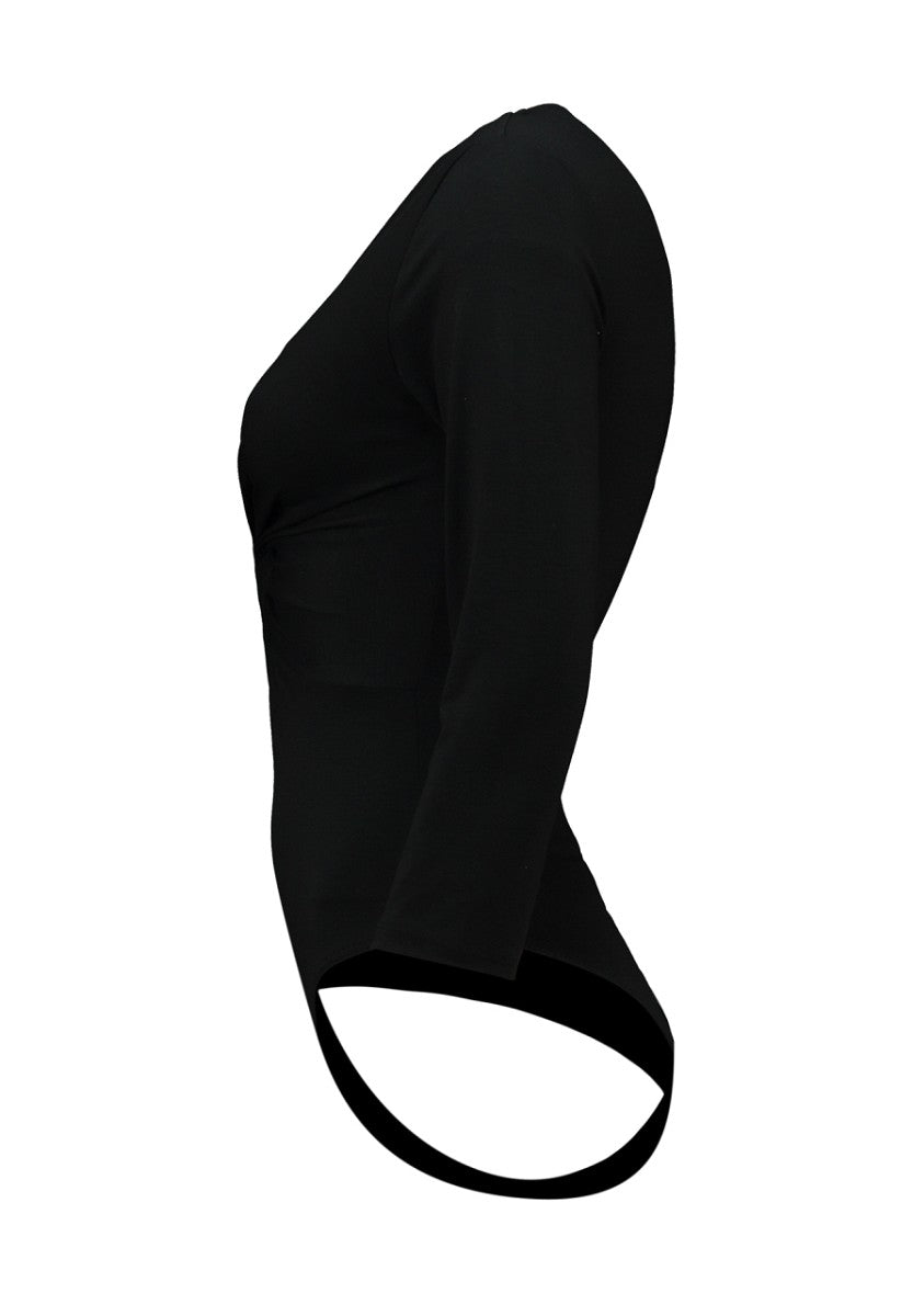 Hailys Damen Body 3/4 Arm Schwarz V-Ausschnitt Raffung Viskose Stretch XS-XXL