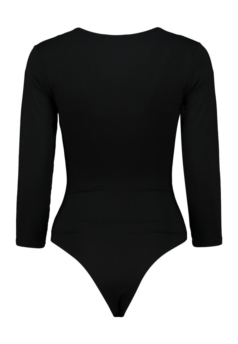 Hailys Damen Body 3/4 Arm Schwarz V-Ausschnitt Raffung Viskose Stretch XS-XXL