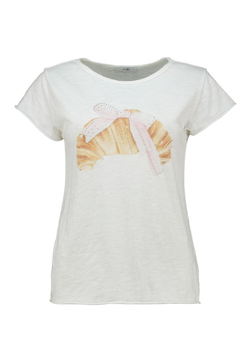 Hailys Damen T-Shirt Croissant Weiß Strass Baumwolle Kurzarm Rundhals XS-XXL