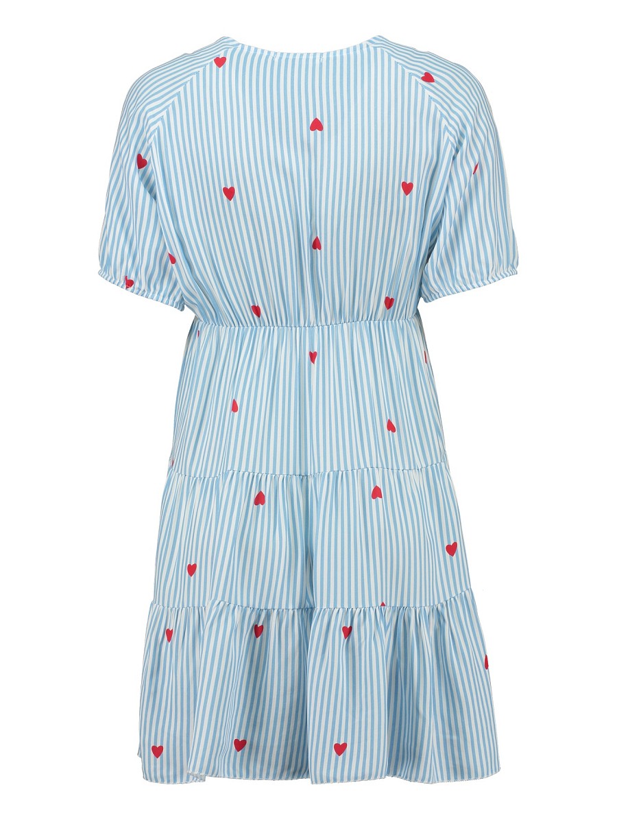 Hailys Damen Sommerkleid Hellblau Weiß Gestreift Herzen V-Ausschnitt XS - XXL