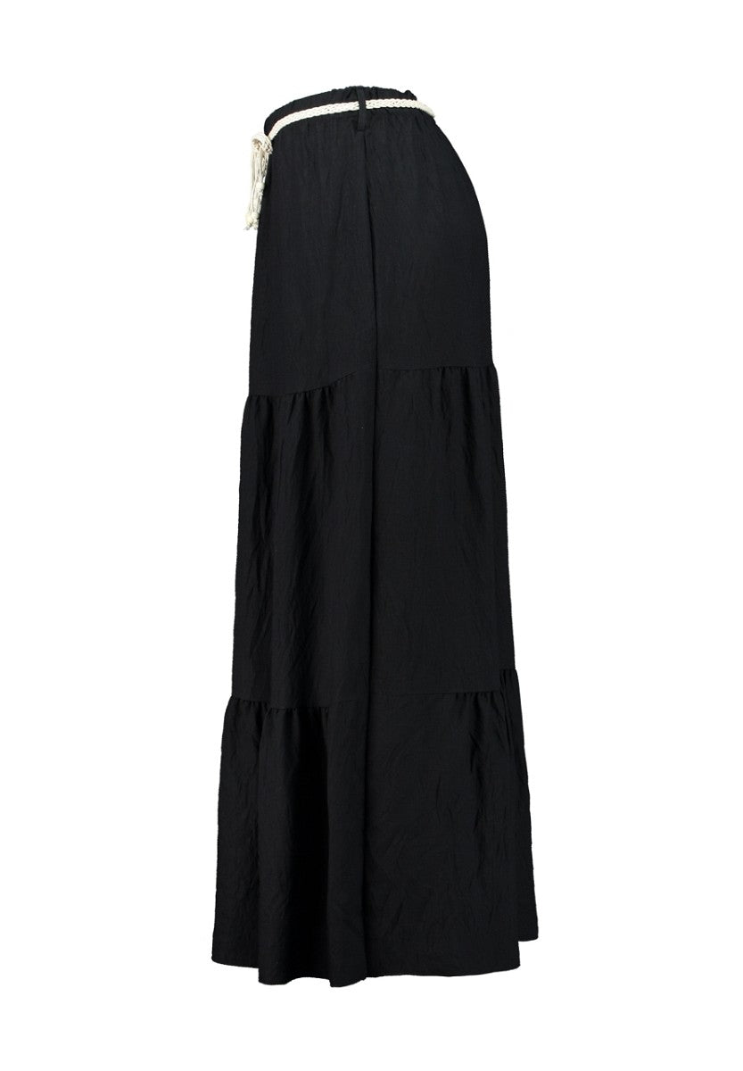 Hailys Damen Maxirock Schwarz mit Gürtel Sommerrock XS-XXL Boho Lang Rock
