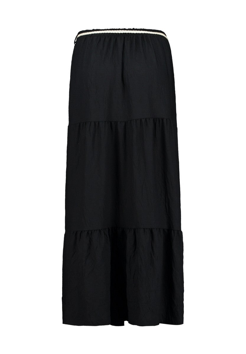 Hailys Damen Maxirock Schwarz mit Gürtel Sommerrock XS-XXL Boho Lang Rock