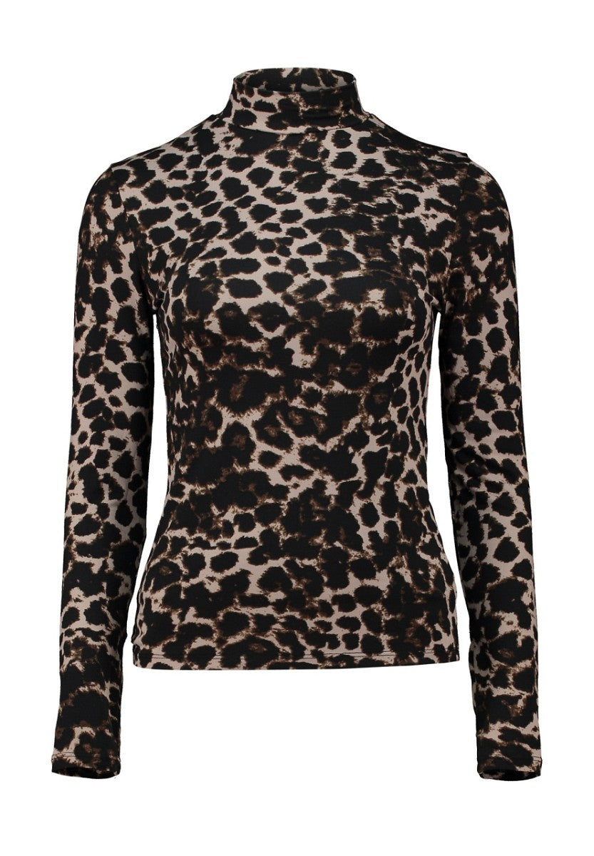 Hailys Damen Langarmshirt Leo Animal Print Rollkragen Longsleeve Stretch XS–2XL