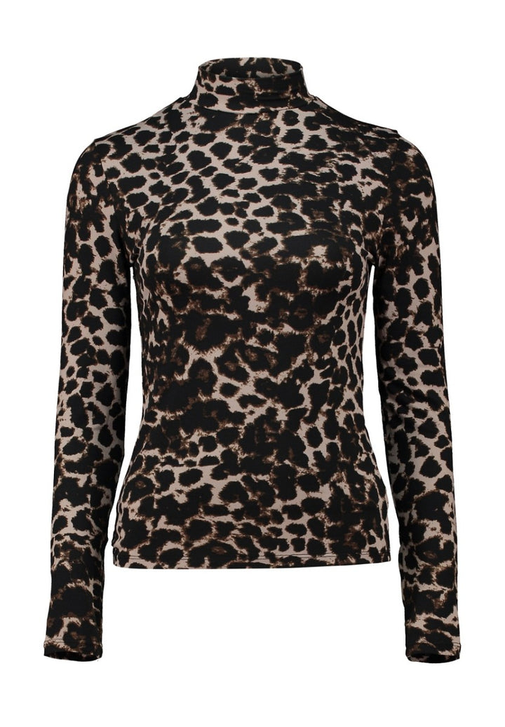 Hailys Damen Langarmshirt Leo Animal Print Rollkragen Longsleeve Stretch XS–2XL