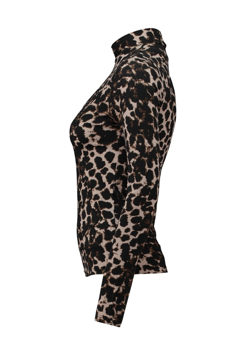 Hailys Damen Langarmshirt Leo Animal Print Rollkragen Longsleeve Stretch XS–2XL