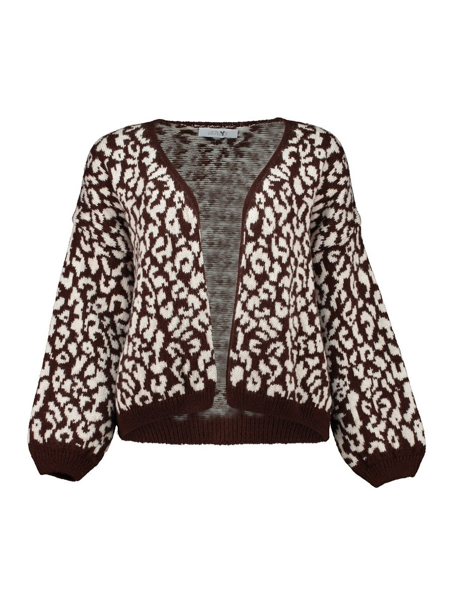 Hailys Damen Strickjacke Leo Animal Print braun beige Cardigan Oversize XS -XL